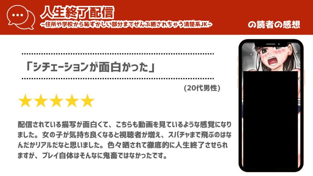 人生終了配信 ~住所や学校から恥ずかしい部分までぜんぶ晒されちゃう清楚系JK~ 感想